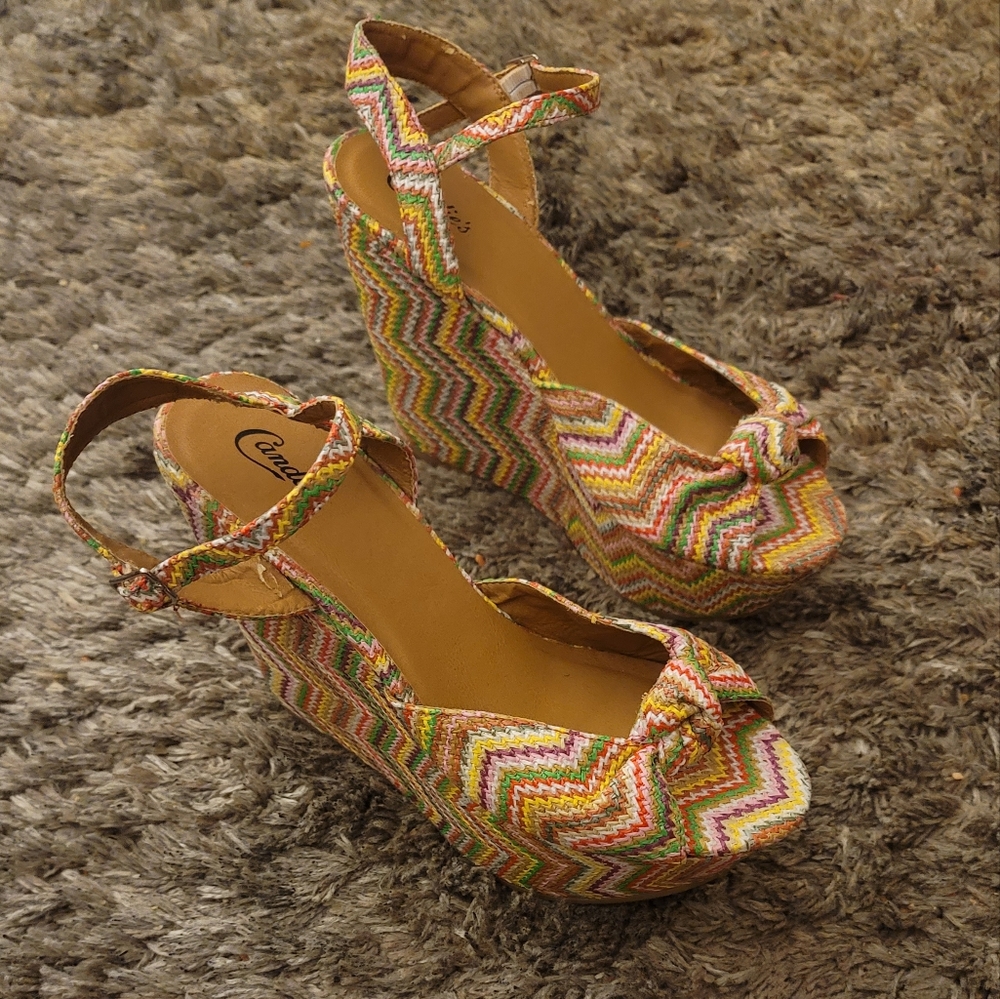 Candies Green Yellow Lainey Multicolor Platform Espadrille Platform Wedges 9.5 - Picture 9 of 10